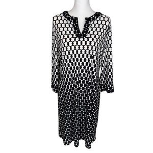 Chico's Black White Polka Dot‎ Print Embellished Neckline Tunic Dress Size 3 XL